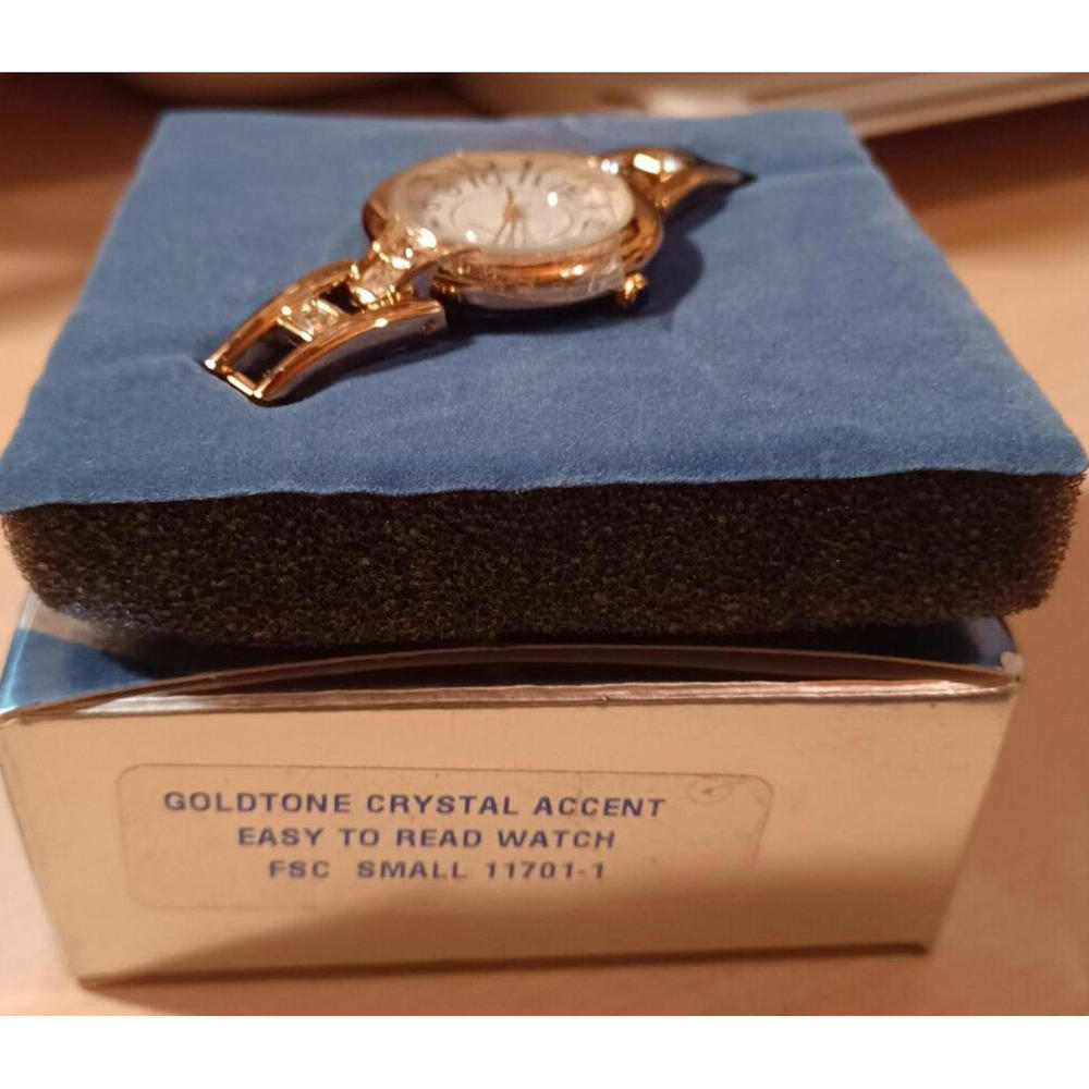 Avon Gold Tone Crystal Accent Quartz Easy To Read Wrist Watch - Picture 2 of 4